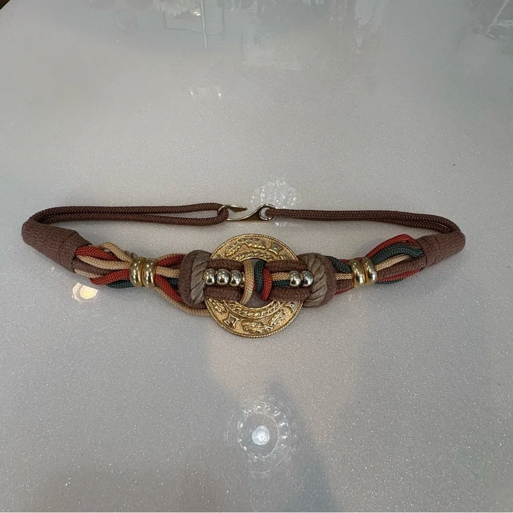 Vintage 70’s 80’s Belt Braided Multicolor Gold Accents Eccentric Grandma Chic